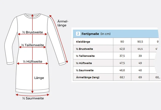 Kleidung nähen Fertigmaßtabelle Schnittmuster