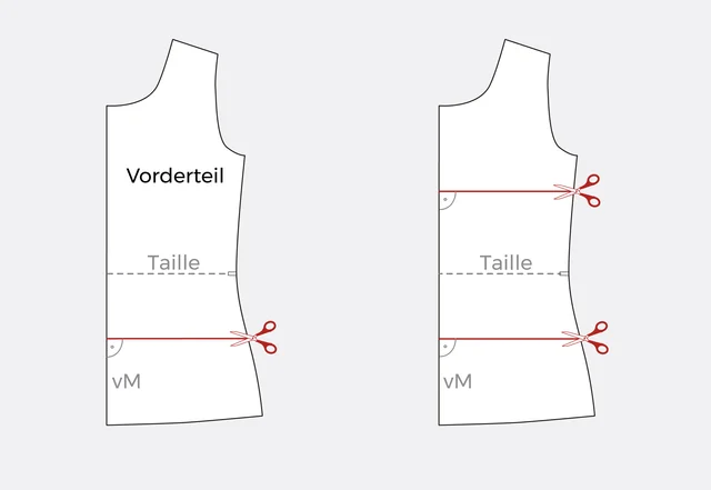 Schnittmuster Länge anpassen Vorderteil Schnittlinien