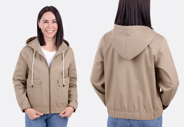 Cargojacke aus Twill mit Kapuze Reißverschluss für Übergang nähen