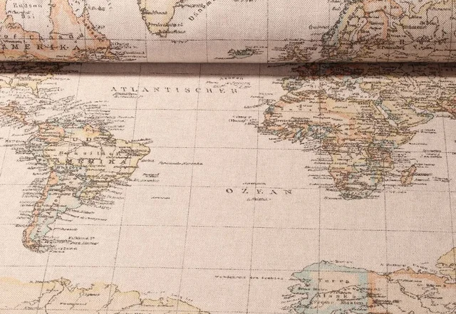Canvas Worldmap Vintage Look Beige Multicolor
