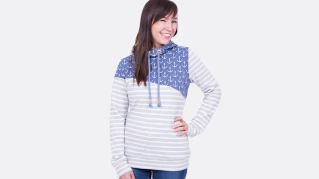 Nähanleitung Damen Hoodie Anker Teilung Kordel Schnittmuster