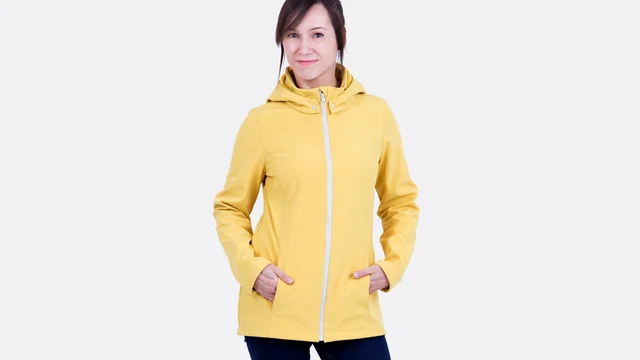 Susan Schnittmuster Damen Softshell Jacke Kapuze Anleitung gelb Susan Schnittmuster Damen Softshell Jacke Kapuze Anleitung gelb