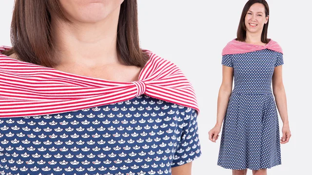 Nähanleitung Schleifenkragen gratis Schnittmuster für Jerseykleider nähen