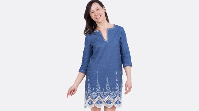Schnittmuster Bluse und Kleid aus Chambray mit Spitze nähen lernen Schnittmuster Bluse und Kleid aus Chambray mit Spitze nähen lernen