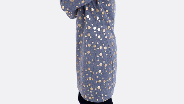 Schnittmuster Kleid Stoff mit Punkten Gold mit Naht Schnittmuster Kleid Stoff mit Punkten Gold mit Naht