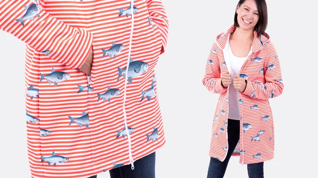 Schnittmuster Softshelljacke Streifenstoff selber nähen mit Zuschneide-Tipps Schnittmuster Softshelljacke Streifenstoff selber nähen mit Zuschneide-Tipps