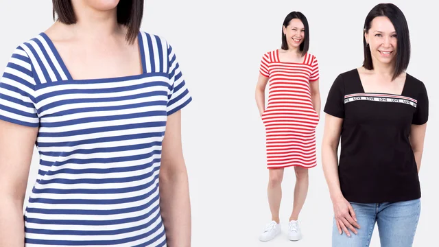 Streifenshirt mit Karree-Ausschnitt mit Videoanleitung selber nähen