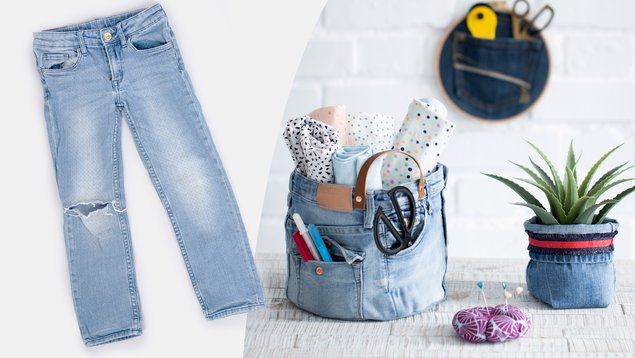 Anleitung Jeans Upcycling Stoffkorb nähen