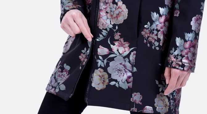 Susan Schnittmuster Damen Softshell Mantel Anleitung Blumen Schwarz zwei Wege Reissverschluss