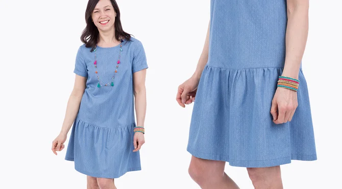 Schnittmuster Bluse/Kleid Alliee als Kleid genäht aus Jeans-Chambray