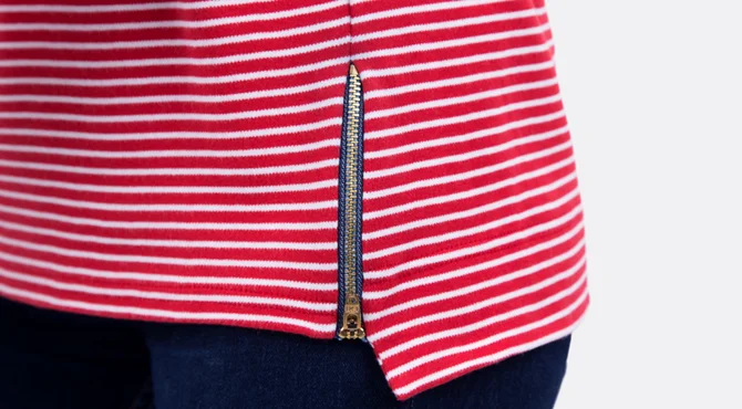 Schnittmuster Pullover Seitennaht Reissverschluss Streifenstoff