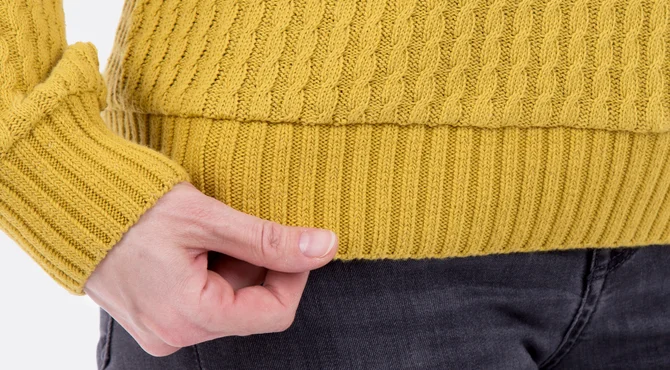 Pullover Strickstoff Saumbund Rippen Zopfmuster Anleitung naehen