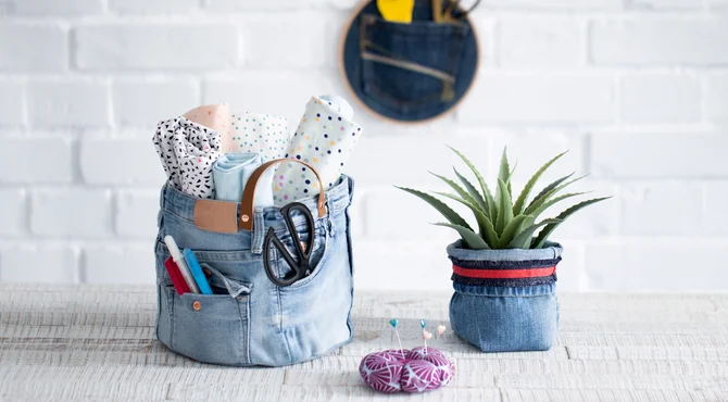 Stoffkorb Jeans Upcycling Anleitung selbermachen
