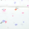  Baumwoll Musselin Double Gauze Bestickt Blumen Ecru Blau