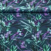 Viskose Satin Digitaldruck Blätter Petrol