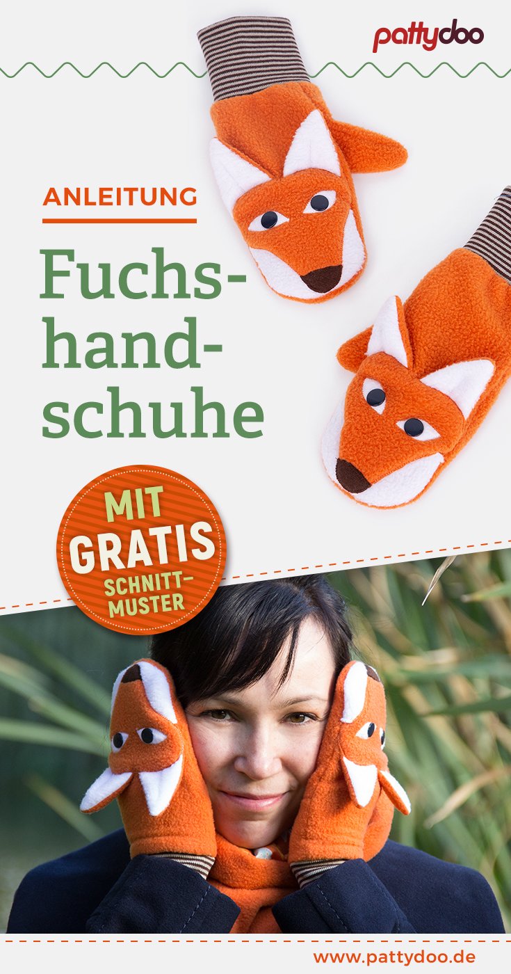 Nähanleitung gratis Schnittmuster Handschuhe Fleece Fuchs