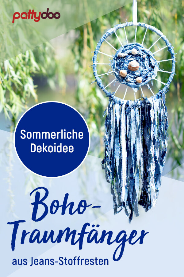 Boho Traumfänger aus Jeans Stoffresten Boho Traumfänger aus Jeans Stoffresten
