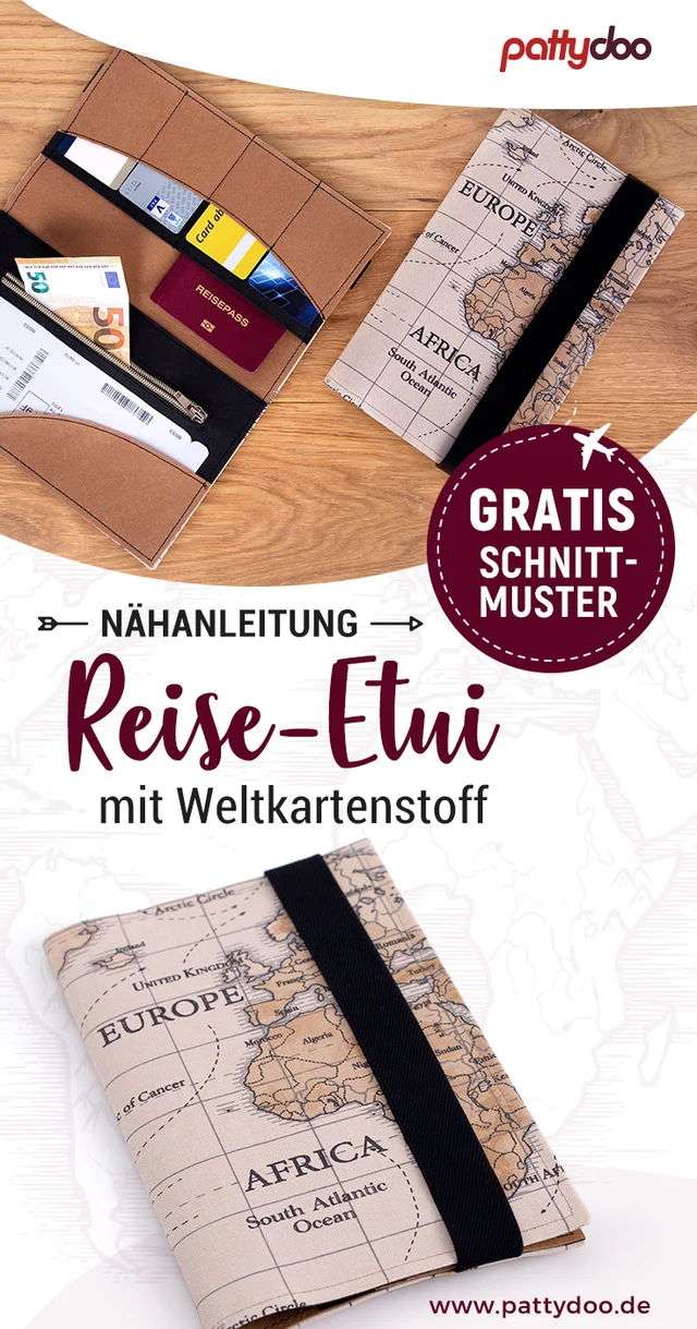 Anleitung DIY-Tutorial Freebie Reise-Etui Mappe Weltkartenstoff Anleitung DIY-Tutorial Freebie Reise-Etui Mappe Weltkartenstoff