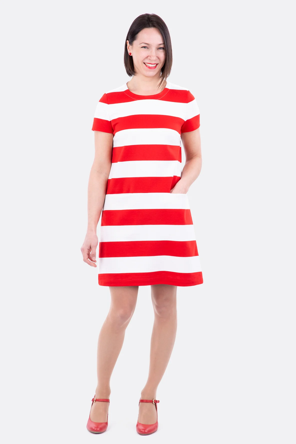 Schnittmuster A-Linie-Kleid Blockstreifen Jersey