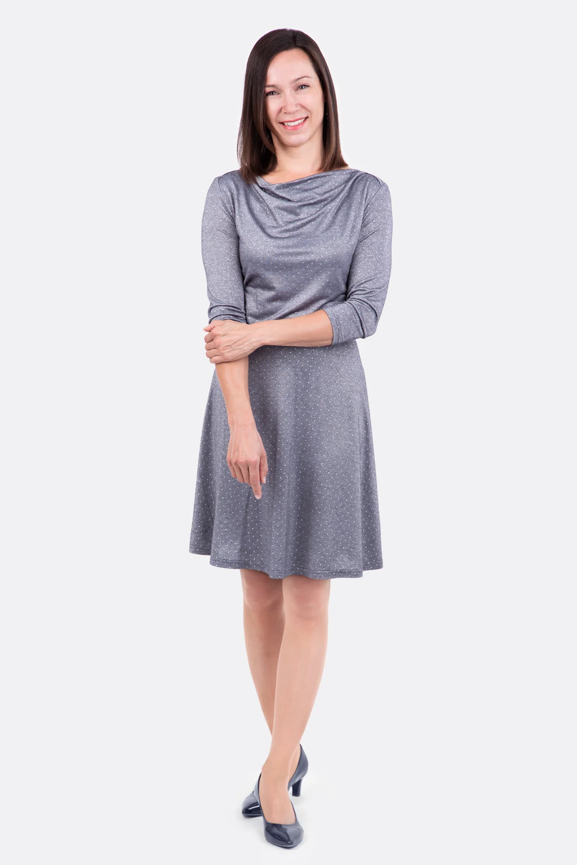 Schnittmuster Jerseykleid Wasserfall Ausschnitt Viskosejersey silber