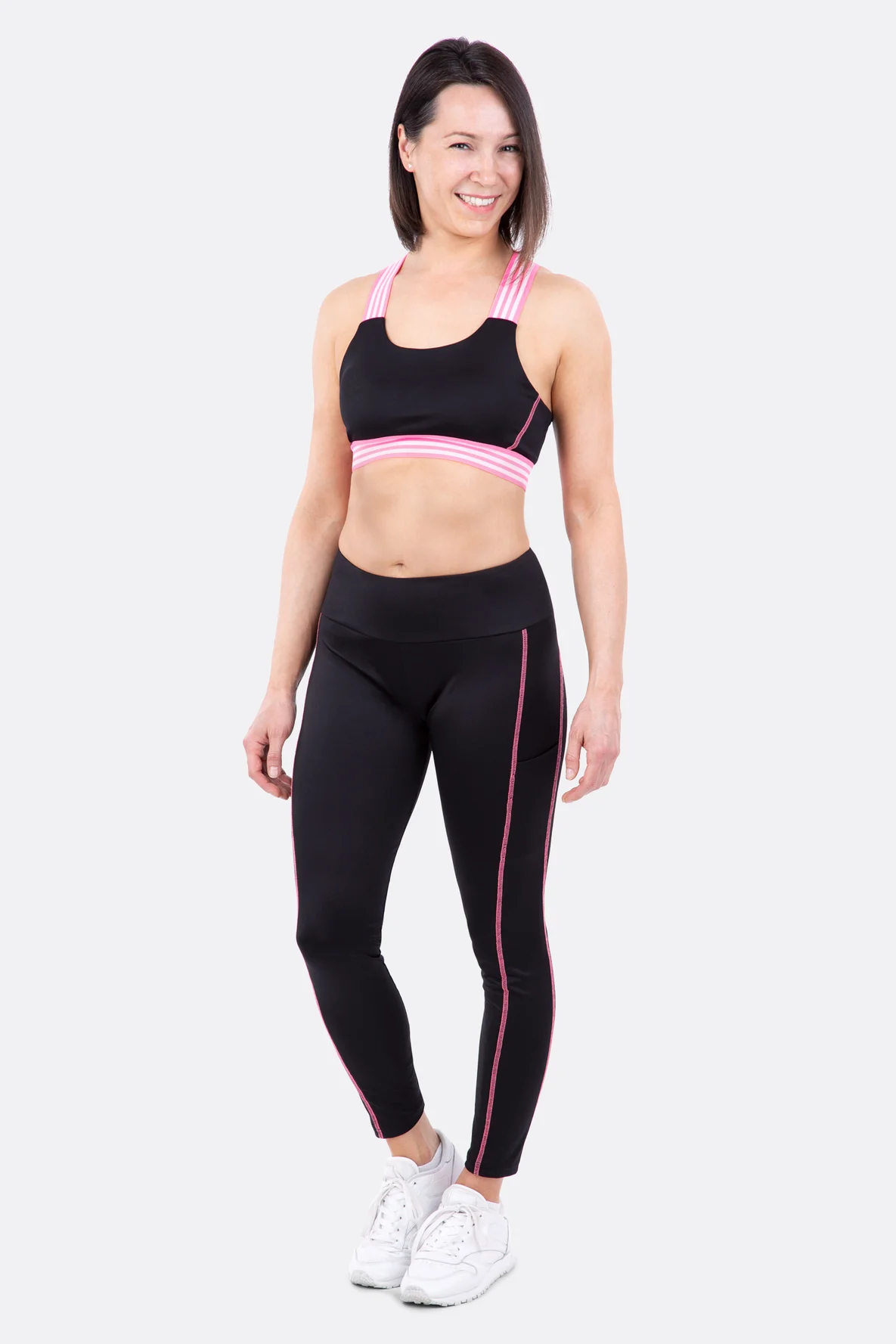Schnittmuster DIY Sportset Top Hose schwarz neon Lycra Stoff