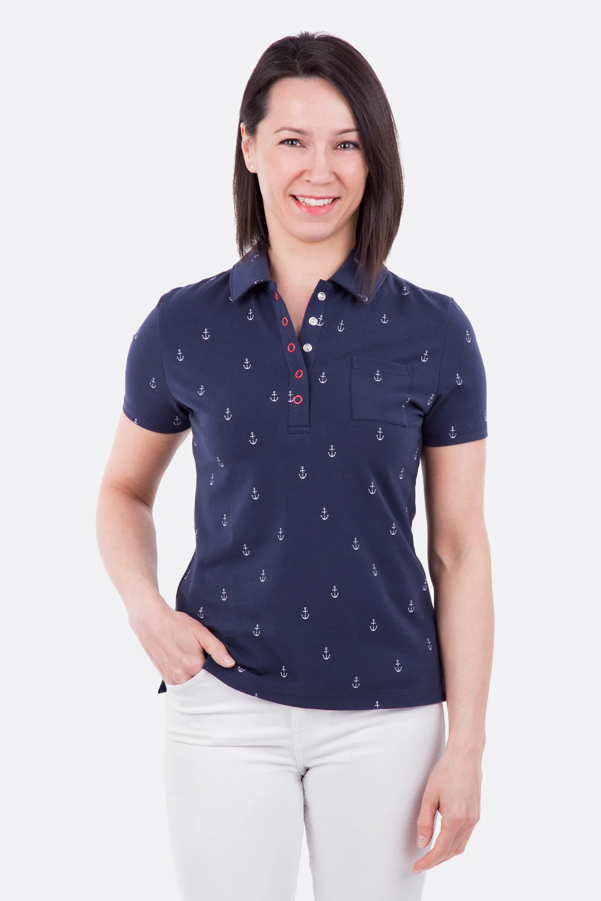 Schnittmuster Frauen Poloshirt Anker dunkelblau Nähanleitung