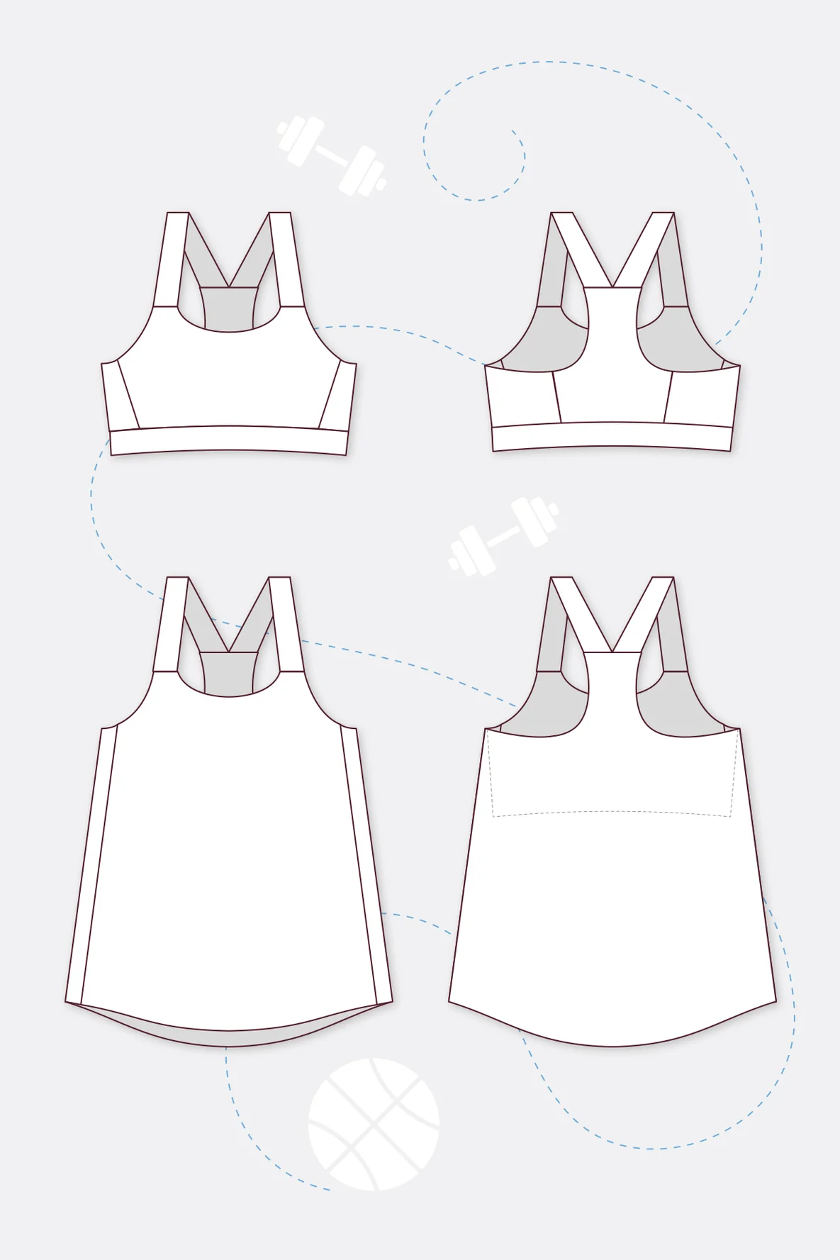 Schnittmuster Sport-BH Alicia Bustier technische Zeichnung