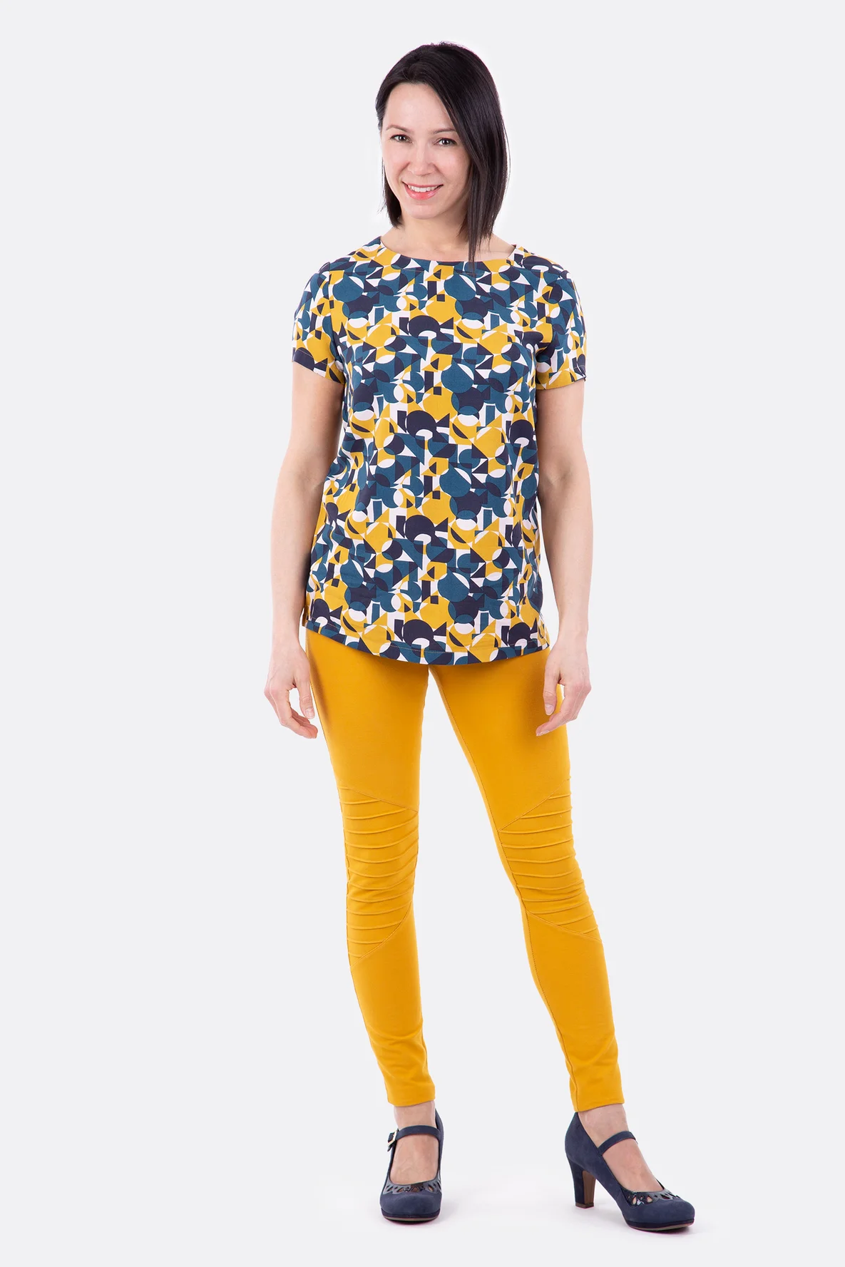 Schnittmuster Jeggings Leggings senfgelb Stretch-Jeans