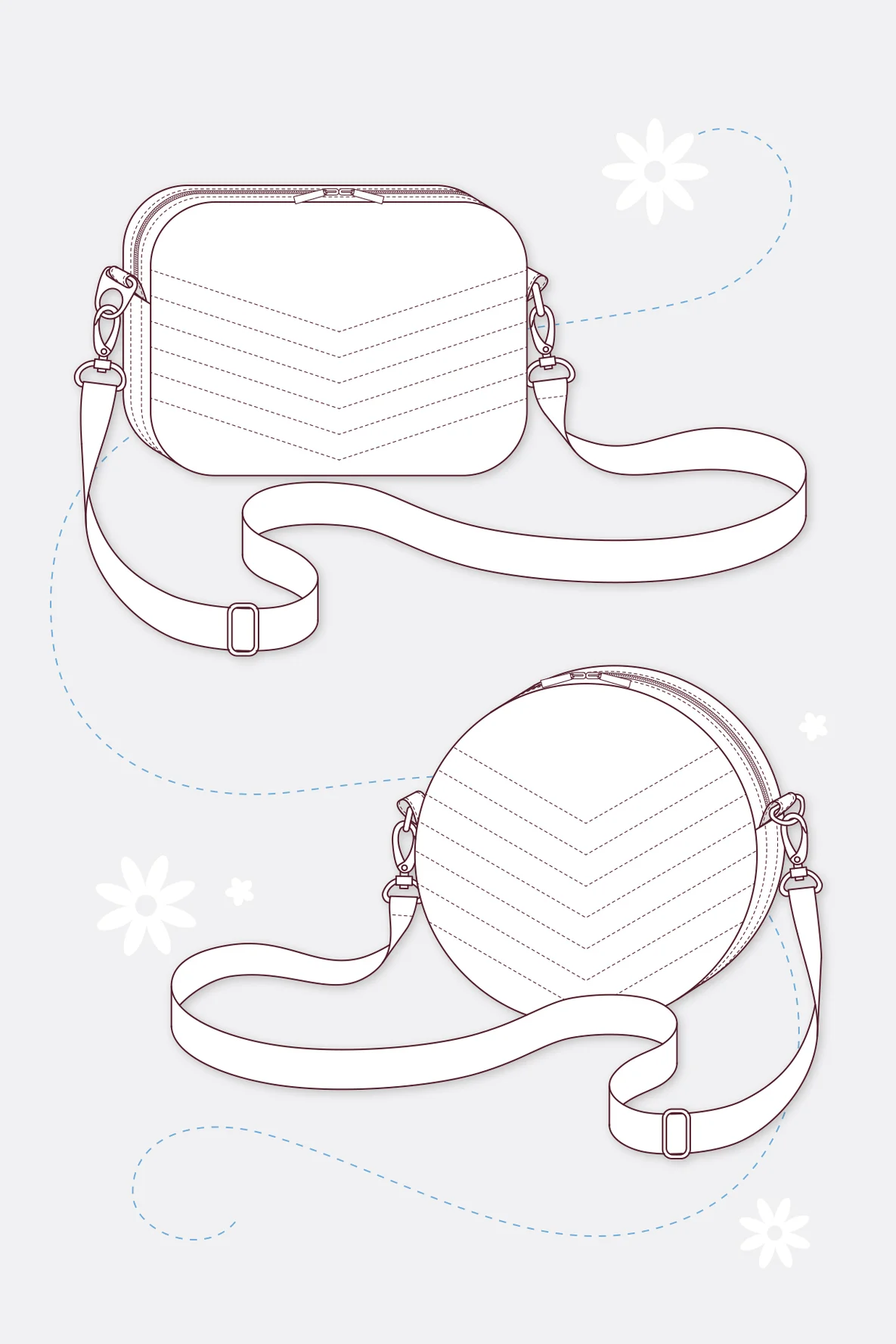 Schnittmuster Schultertasche Technische Zeichnung runde eckige Form
