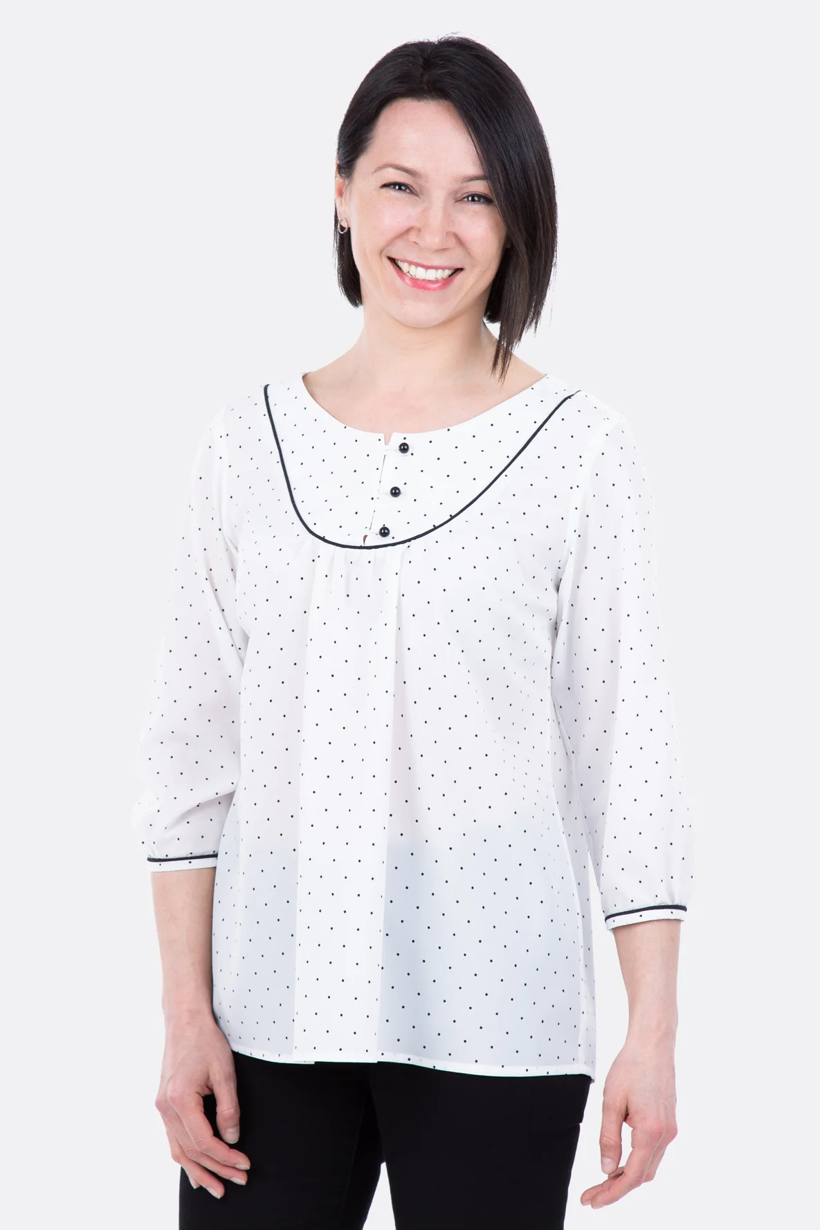 Schnittmuster Tunika Bluse Knopf Punkte Webstoff