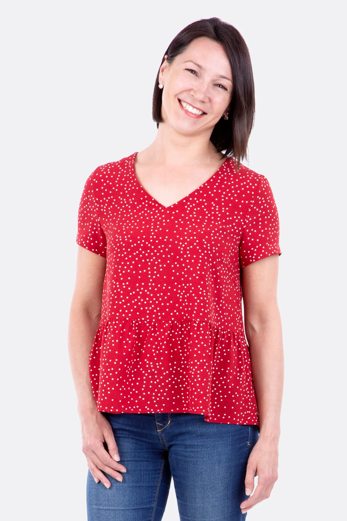 Schnittmuster Bluse V-Ausschnitt Viskose Pünktchen