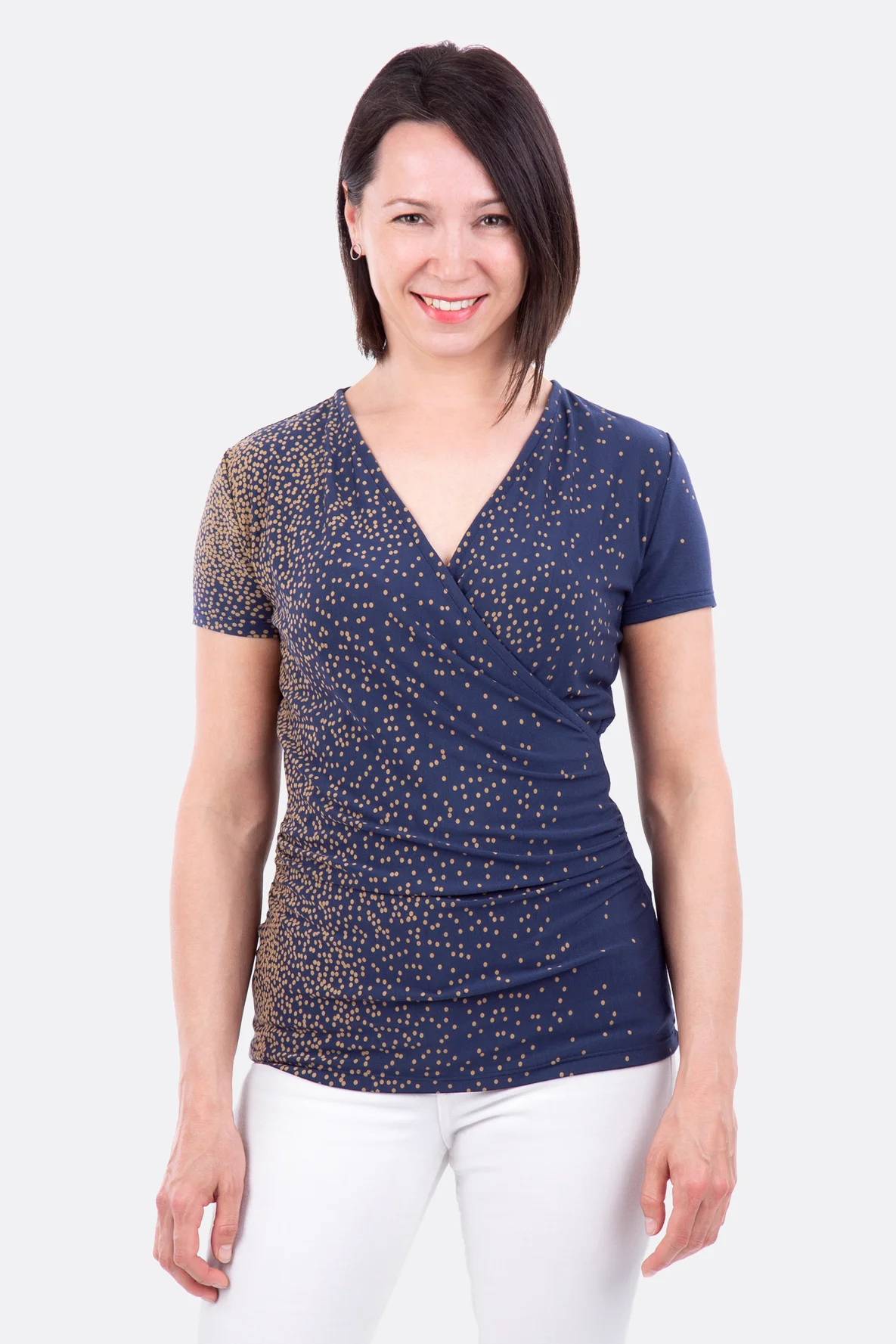 Schnittmuster Damenshirt Wickeloptik Punkte Jersey