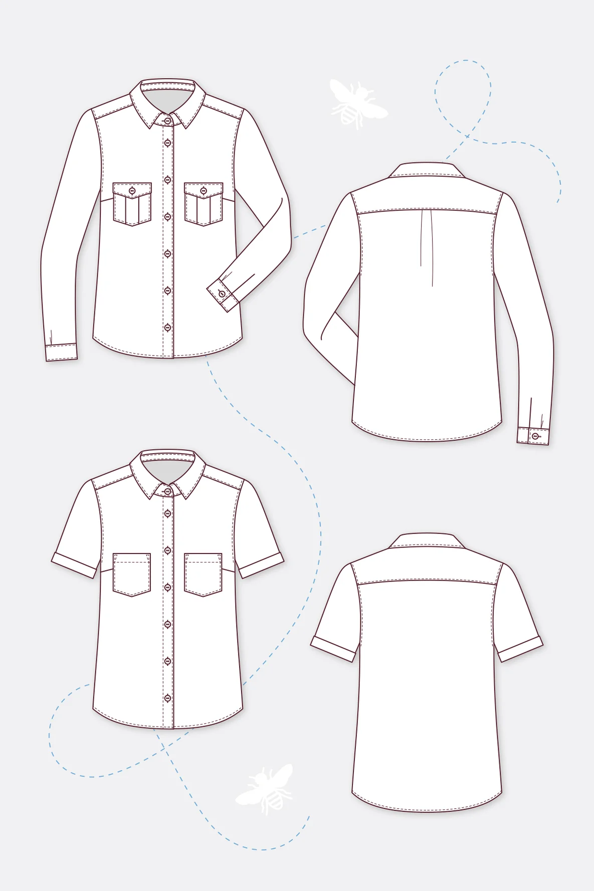 Schnittmuster Hemdbluse Julie Hemdkragen Manschette Zeichnung