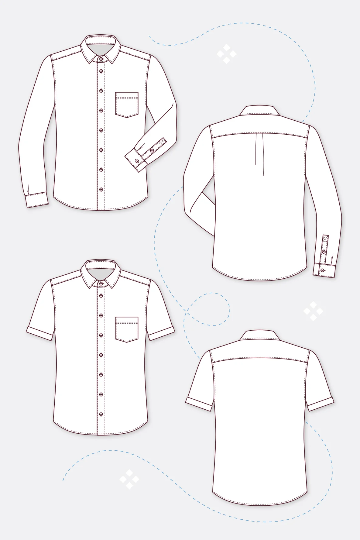 Schnittmuster Herrenhemd Manschetten Kragen varianten zeichnung