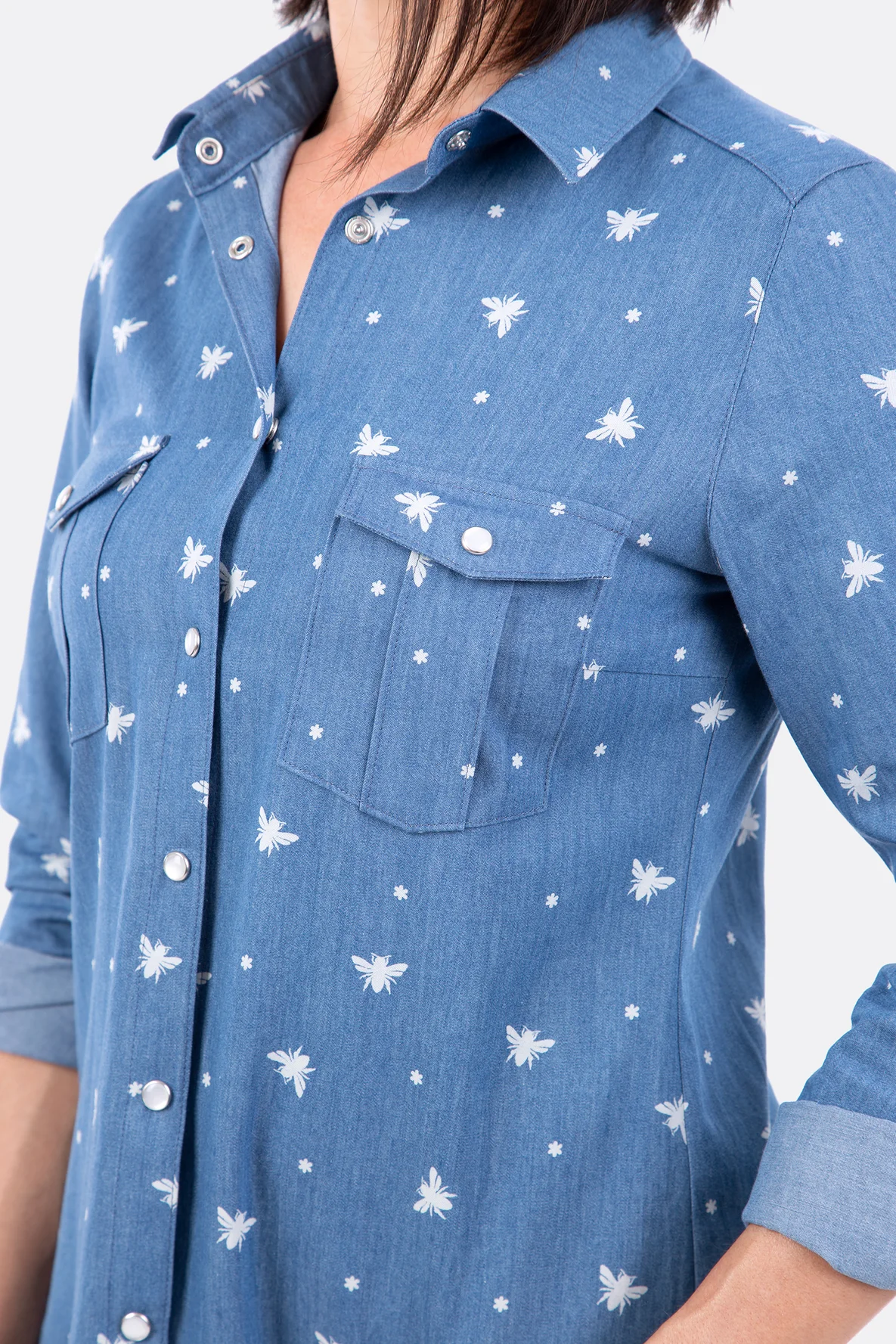 Schnittmuster Jeanshemd Damenbluse Brusttaschen mit Klappen