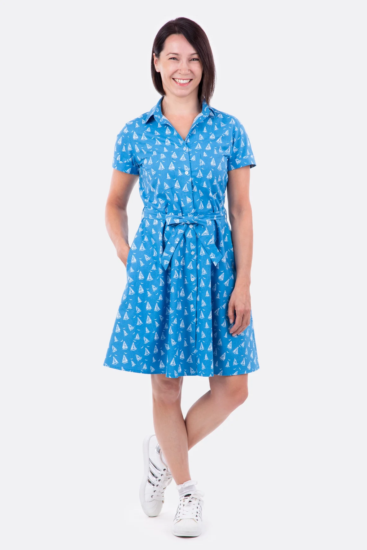 Schnittmuster Hemdblusenkleid sportlich Maritim Gürtel