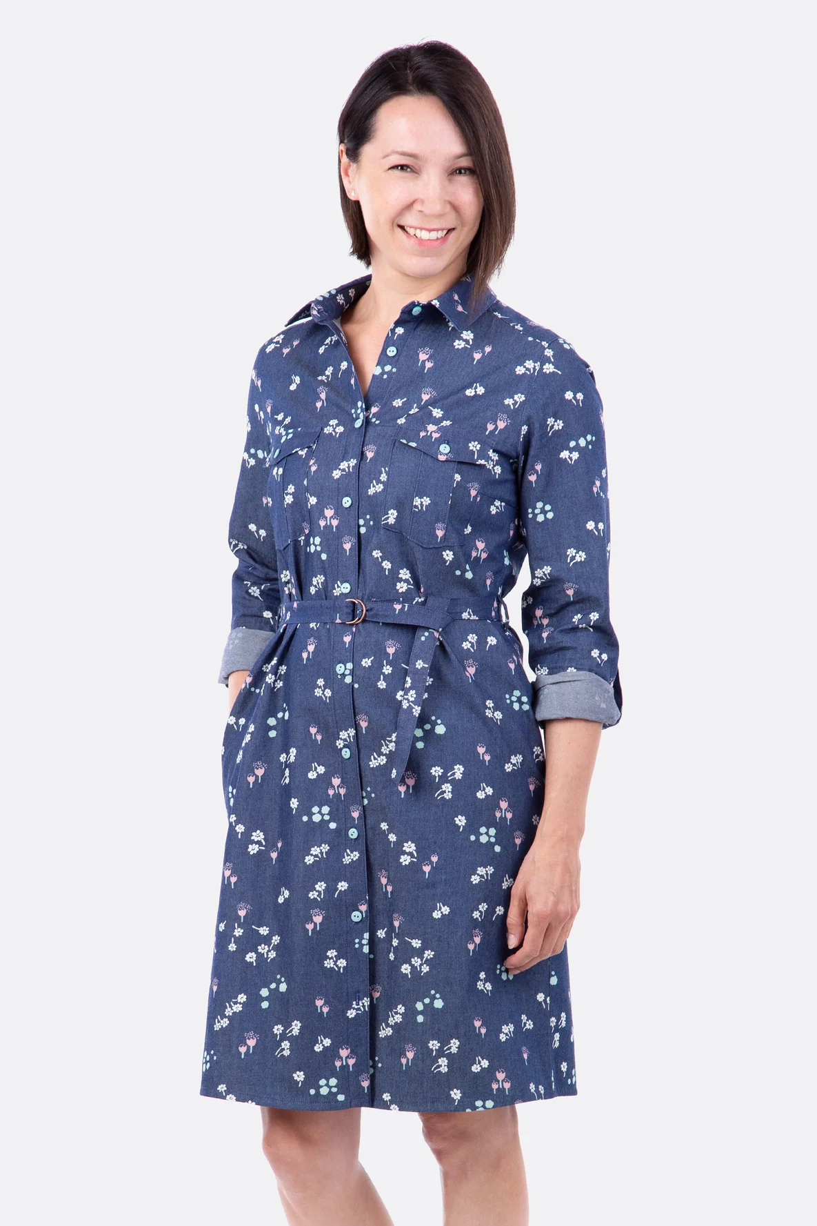 Schnittmuster Anleitung Jeanskleid Gürtel Ärmel gekrempelt