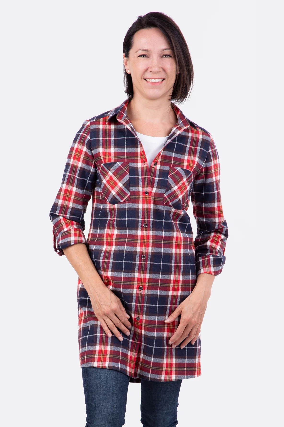 Schnittmuster Hemdbluse Knopfleiste Taschen kariert