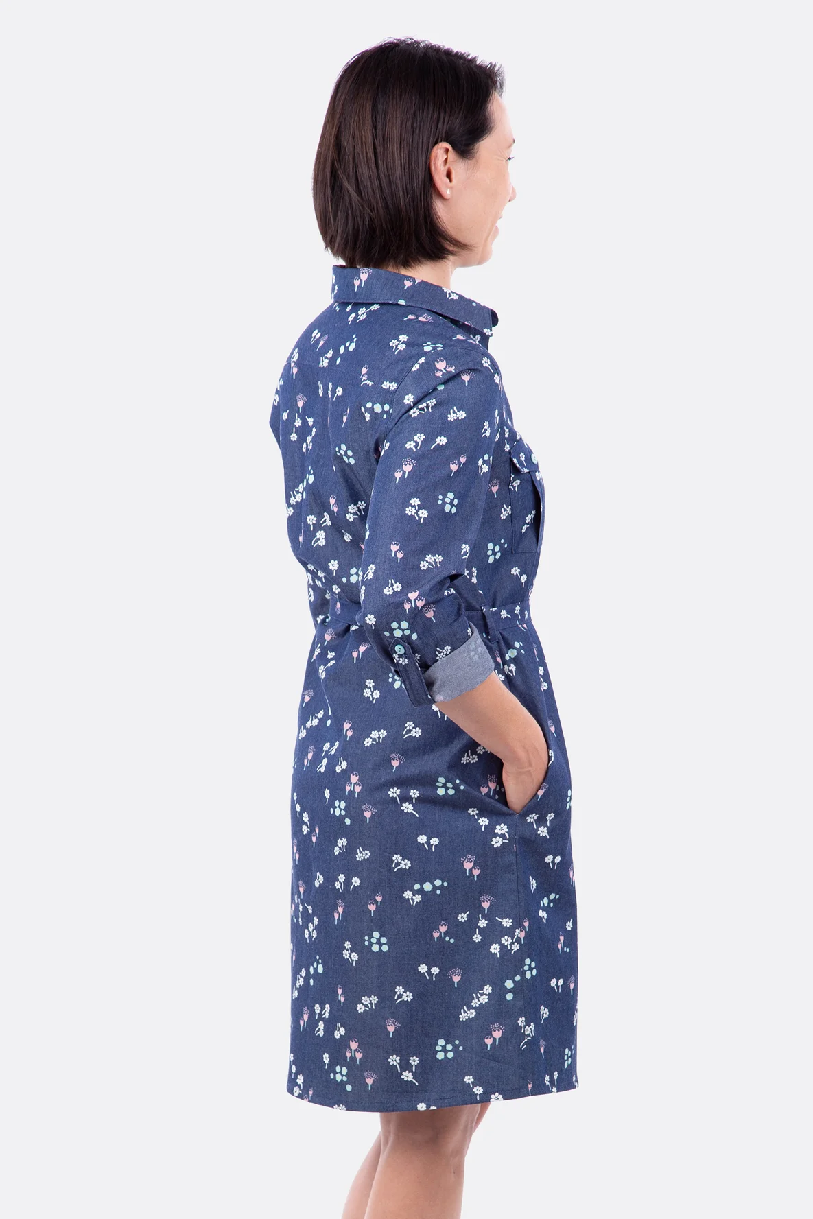 Schnittmuster Kleid Jeans Nahttasche Kragen