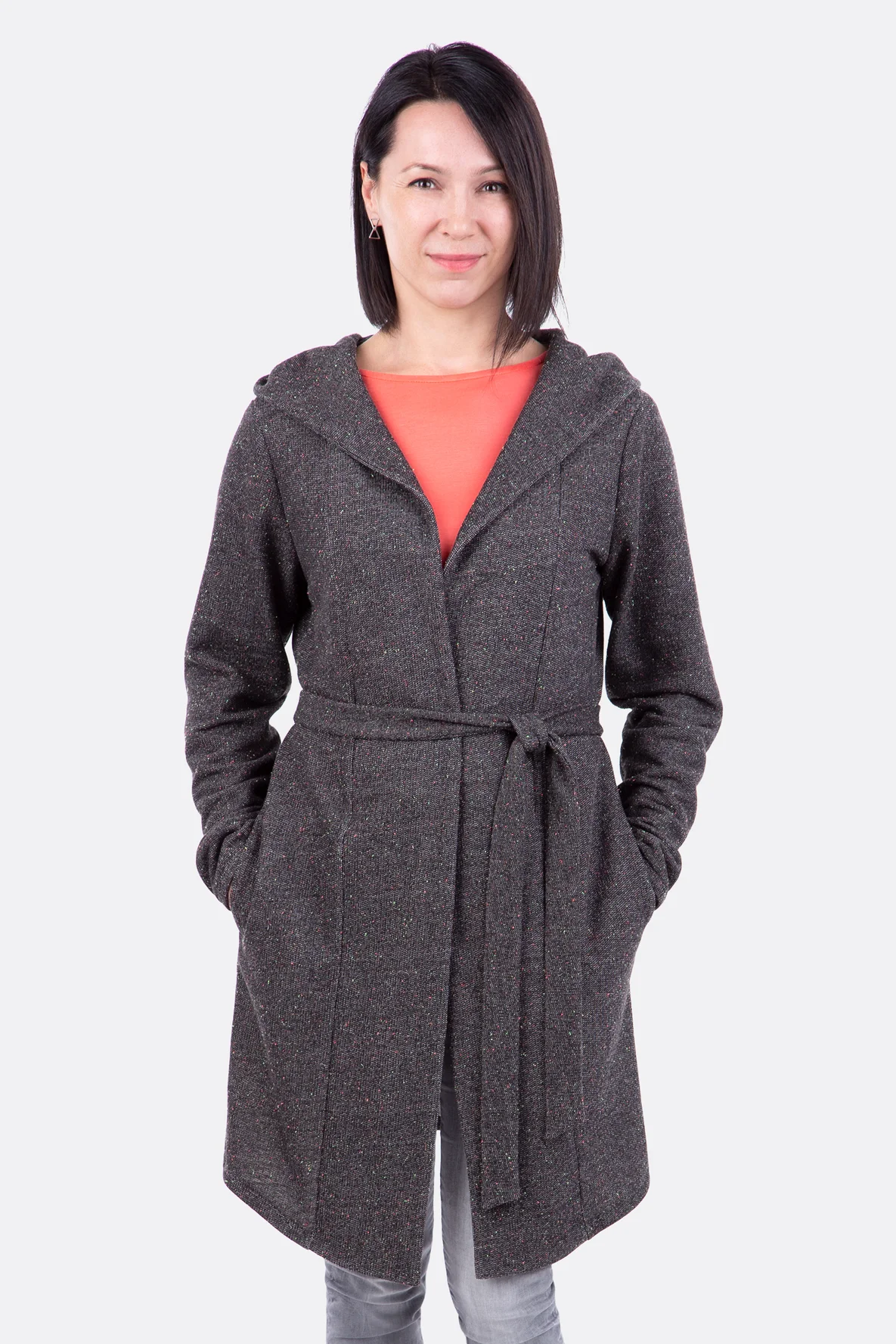 Schnittmuster Mantel Gürtel Sweatstoff Taschen