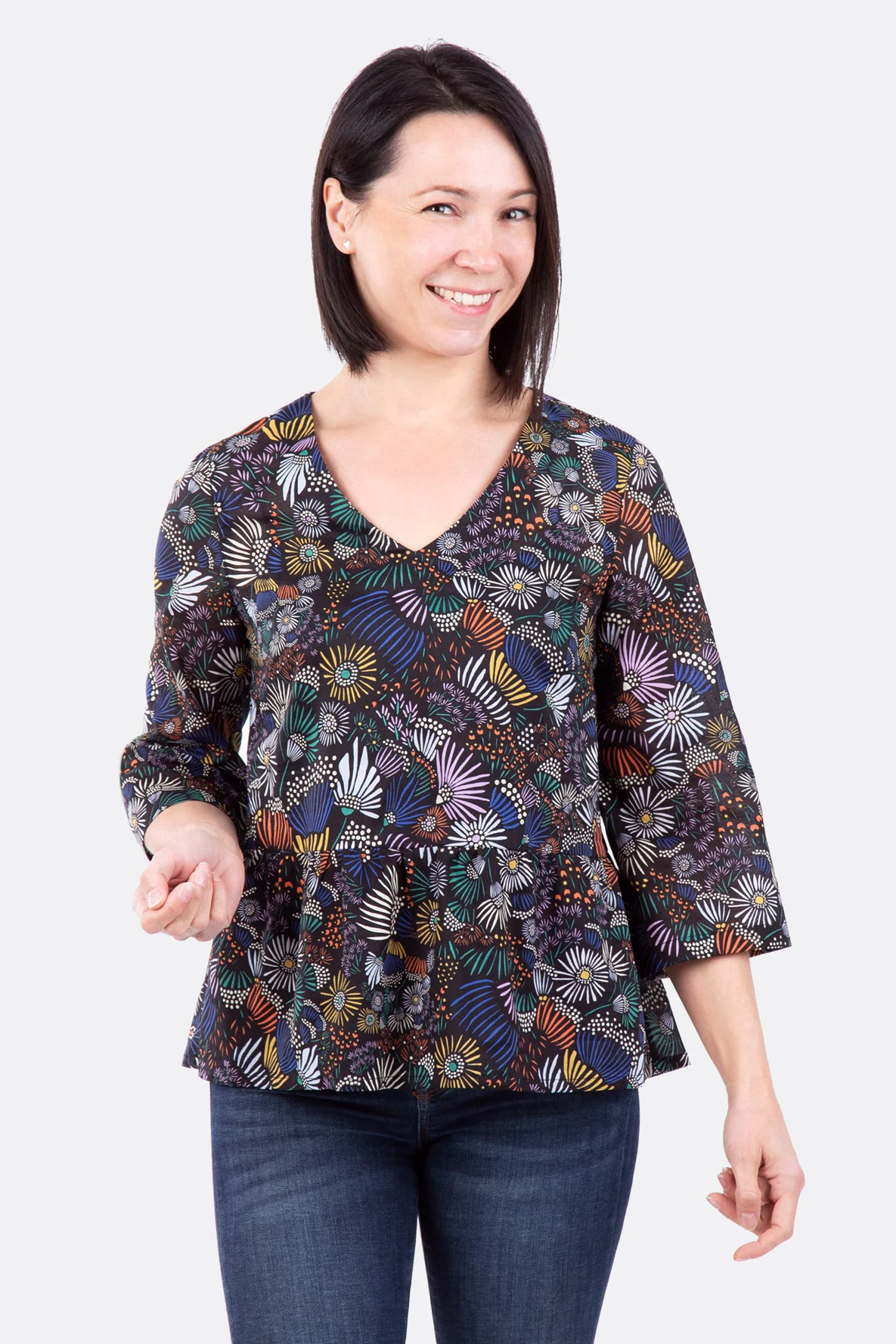 Schnittmuster Damenbluse Volant blumenstoff selbernähen