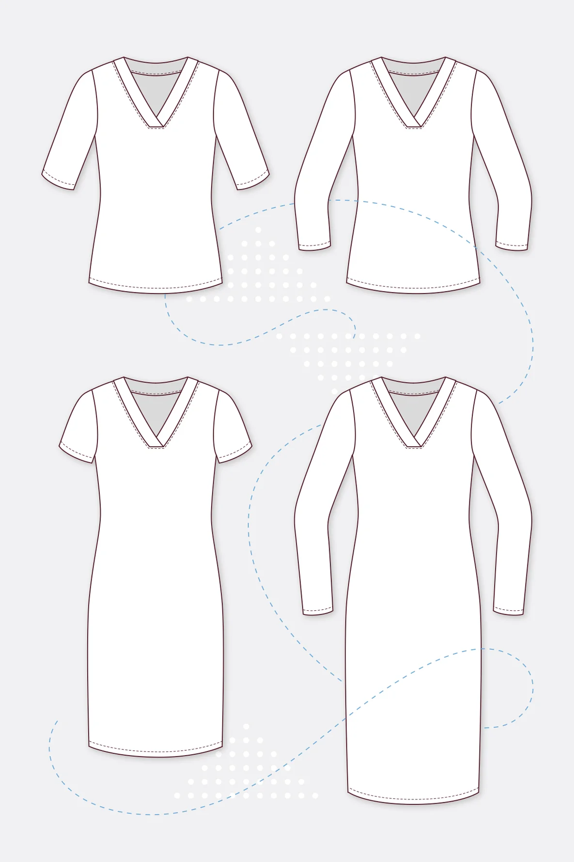 Schnittmuster Shirt Kleid V-Ausschnitt Grace Varianten