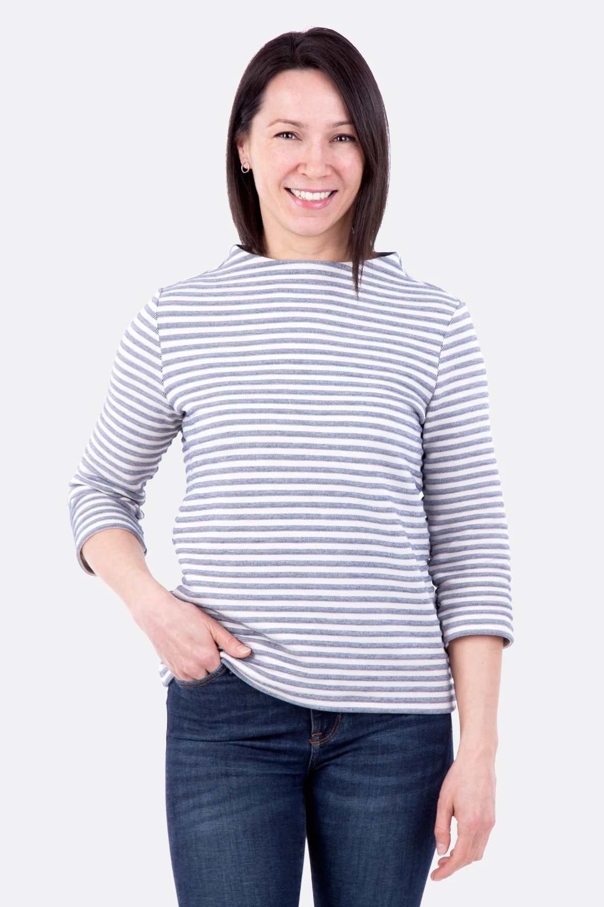 Schnittmuster Damen Shirt Turtleneck Ausschnitt Naehanleitung gestreift