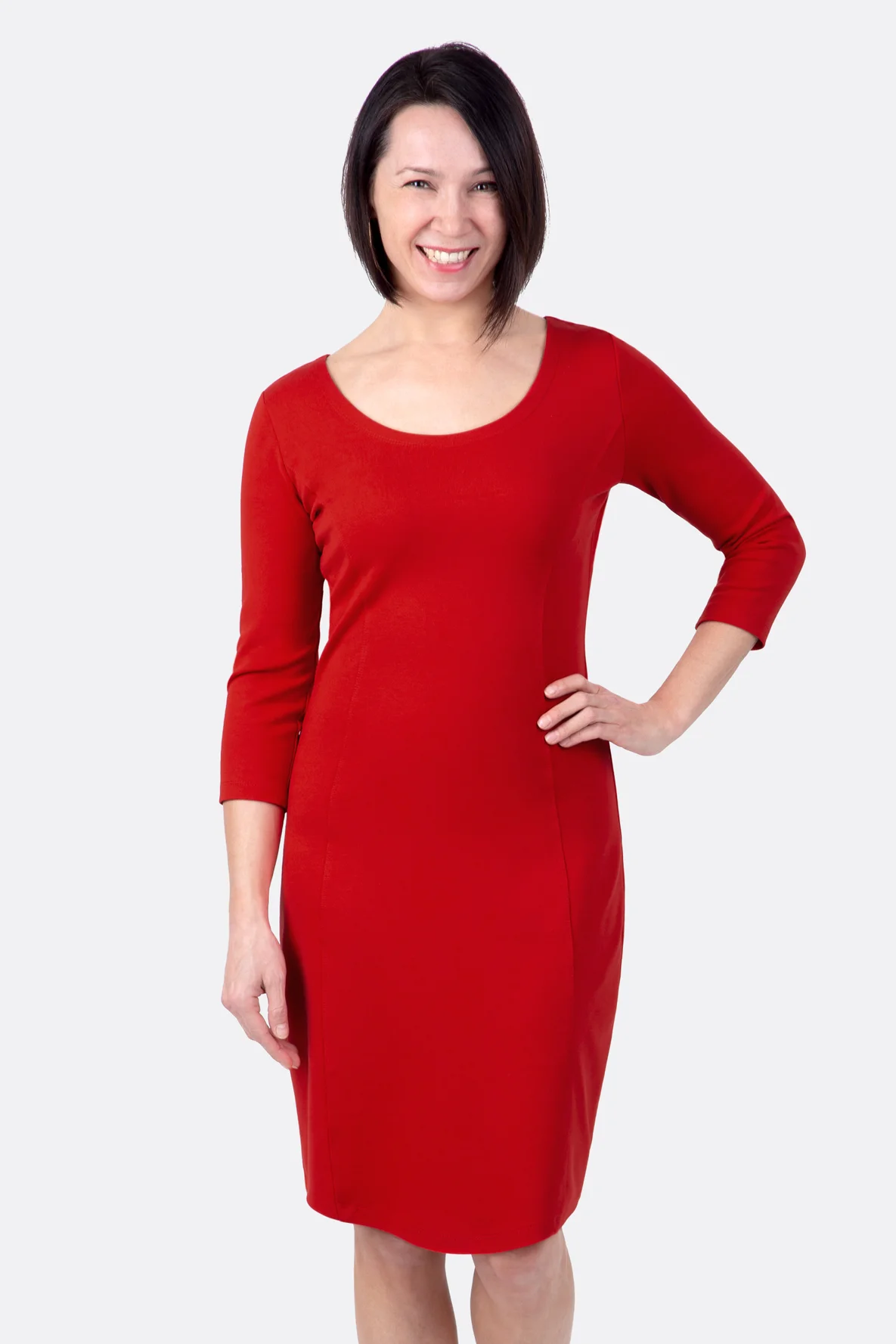 Schnittmuster Etuikleid elegant rot Nähanleitung