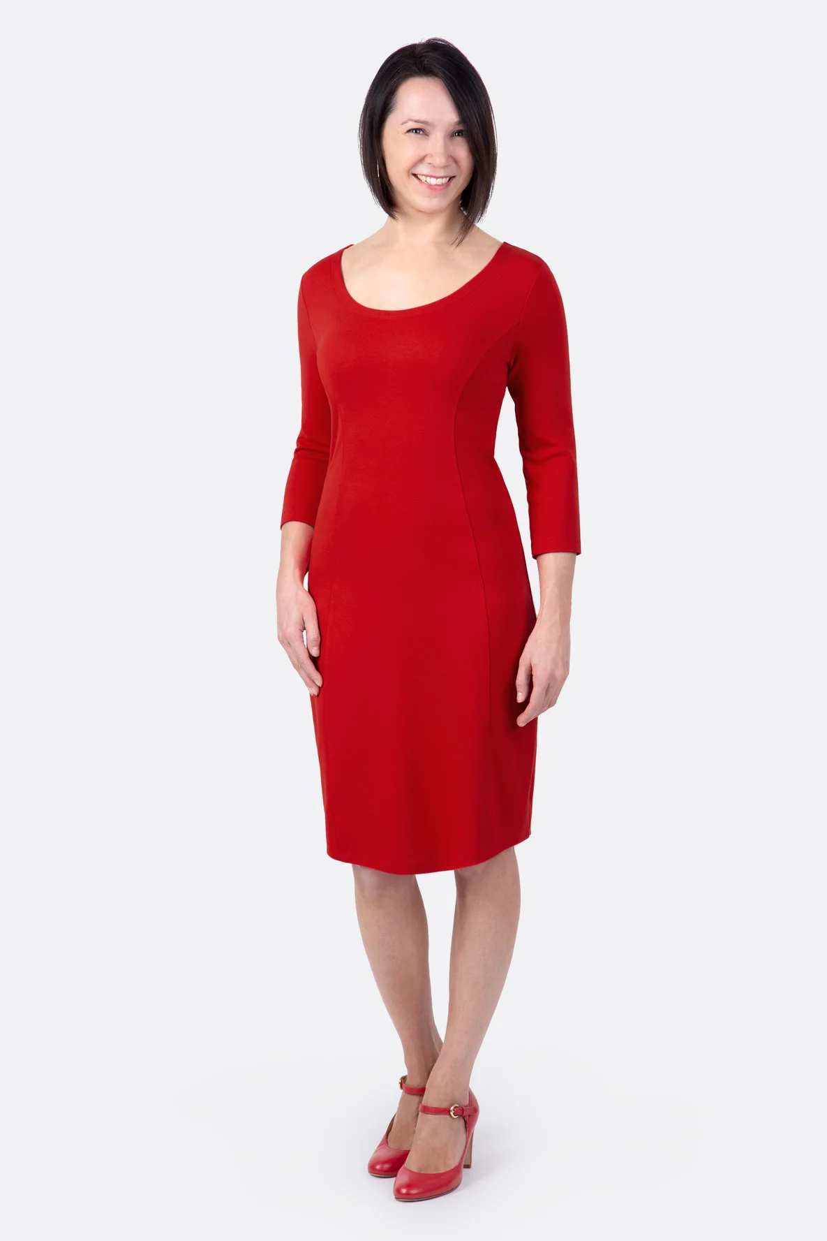 Schnittmuster Etuikleid Jersey rot nähen