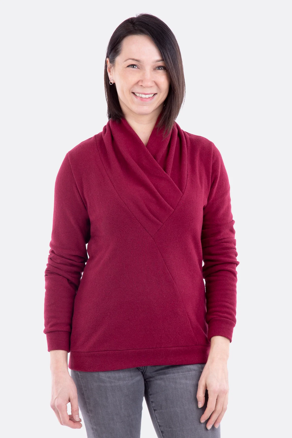 Schnittmuster Pullover Wickelkragen Anleitung Strickstoff Bene