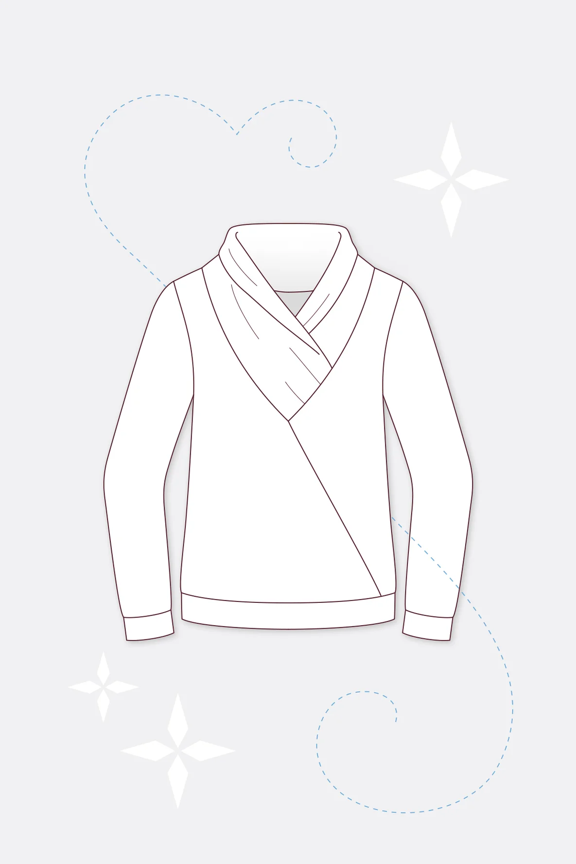 Schnittmuster Pullover mit Schalkragen Zeichnung