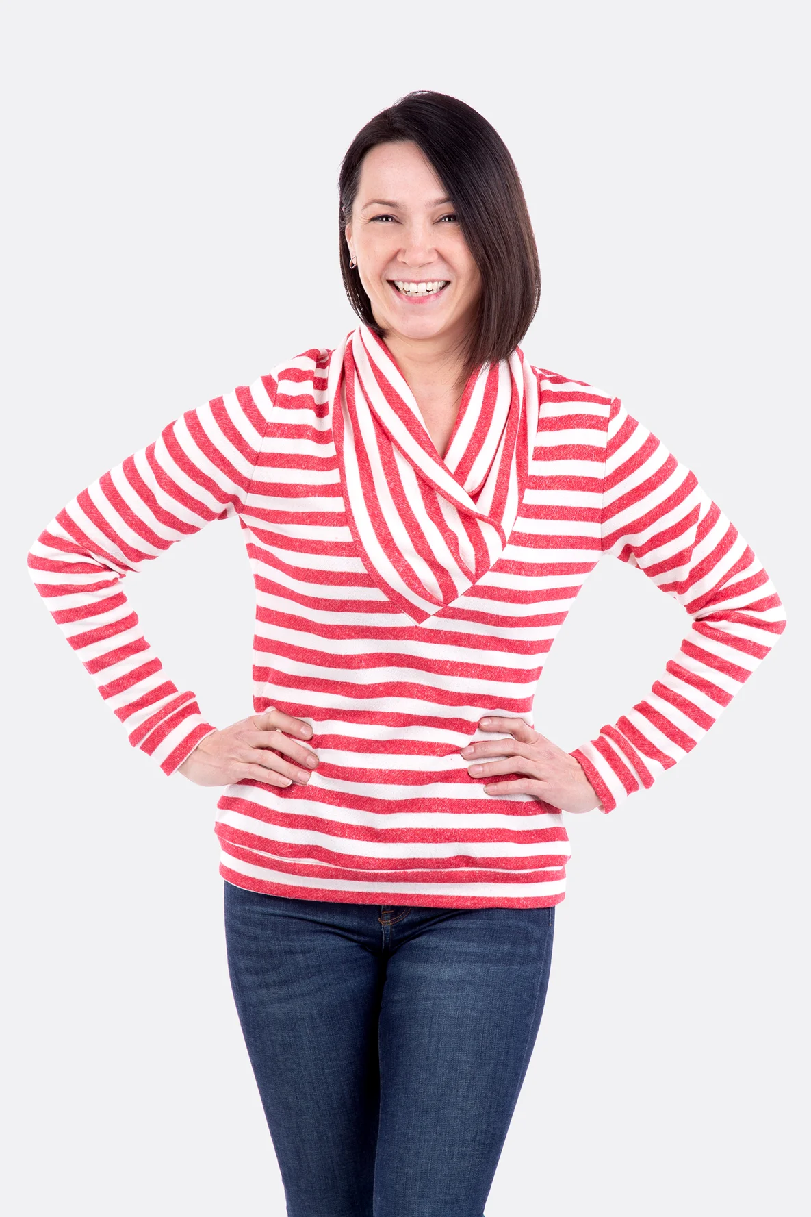 Sweatshirt Streifenstoff Schnittmuster Schalkragen