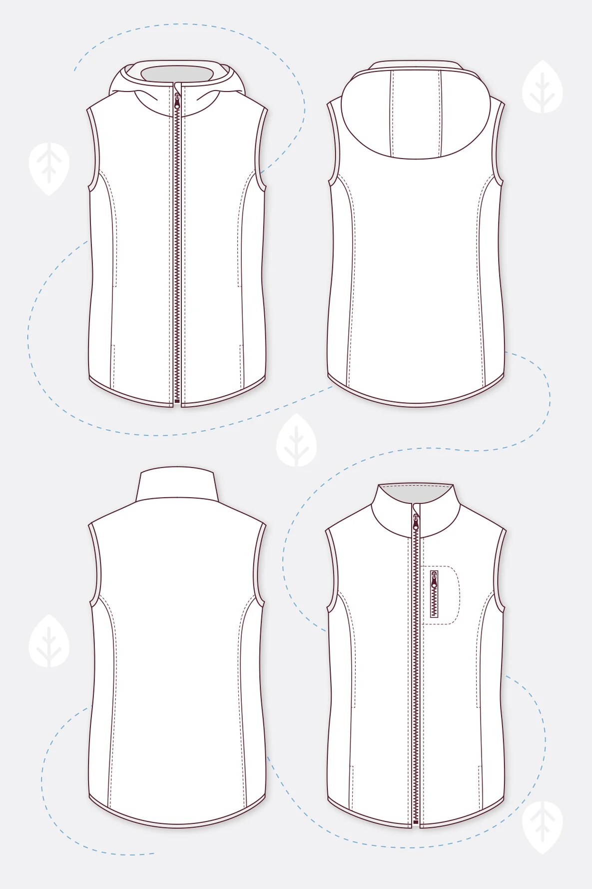 Schnittmuster Steppweste Juy Varianten Kapuze Kragen