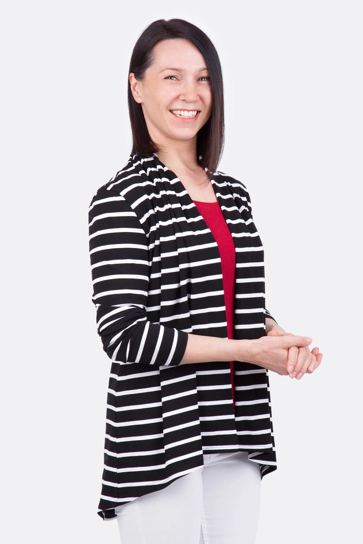 Schnittmuster Cardigan Schalkragen Vokuhila Saum nähen